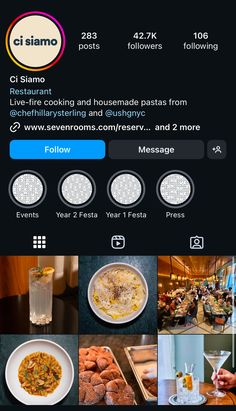 an instagram page with pictures of food and drinks on it, including the menu