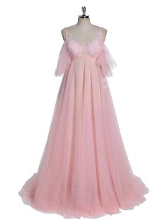 Elegant V Neck Pink Sleeveless Maternity Dress For Wedding, Sleeveless Pink Maternity Dress For Wedding, Pink Maternity Gown For Spring, Spring Maternity Pink Gown, Pink Flowy Empire Waist Dress, Baby Shower Dress, Tulle Material, Baby Shower Dresses, Evening Dresses Cocktail