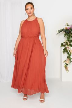 YOURS LONDON Plus Size Orange Pleated Maxi Dress | Yours Clothing Wedding Guess Dress, Size 22 Women, Pleated Chiffon Skirt, London Dress, Curve Fashion, Maxi Bridesmaid Dresses, Pleated Chiffon, Guess Dress, Pleated Maxi Dress