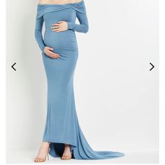 Great For Gender Reveal, Baby Shower, Or Maternity Photos! Blue Maternity Maxi Dress, Elegant Blue Maxi Maternity Dress, Blue Maxi Maternity Dress For Party, Blue Maxi Length Maternity Dress, Light Blue Fitted Maternity Maxi Dress, Fitted Blue Maternity Maxi Dress, Blue Long Sleeve Maternity Dress For Party, Fitted Blue Maxi Length Maternity Dress, Blue Fitted Maxi Maternity Dress