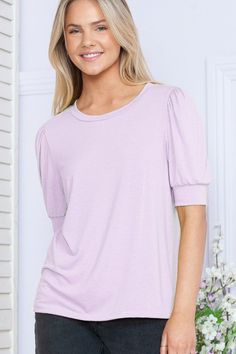 Super soft top with puff sleeve details 86% POLYESTER 12% RAYON 2% SPANDEX Short Neck, Soft Tops, Solid Tops, Casual Top, Sleeve Detail, Casual Fits, New Trends, Short Sleeve Top, Our Life