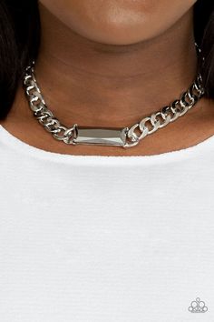 A dramatically oversized row of silver chain attaches to an emerald cut hematite rhinestone pendant, creating a demanding centerpiece below the collar. Features an adjustable clasp closure. Purple Gems, Hematite Necklace, Paparazzi Accessories, Paparazzi Jewelry, Chic Accessories, Rhinestone Necklace, Shiny Silver, Necklace Earring Set, Accessories Necklace