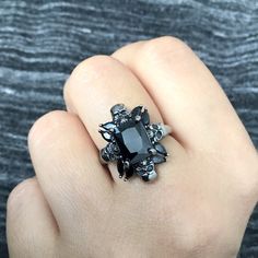 Skulls With Black Stone Ring Gothic Ringskull Ring unisex - Etsy Engagement Ring Sapphire, Gothic Engagement Ring, Gothic Ring, Black Stone Ring, Ring Sapphire, Gothic Rings, Skull Bracelet, Jewelry Black, Skull Jewelry