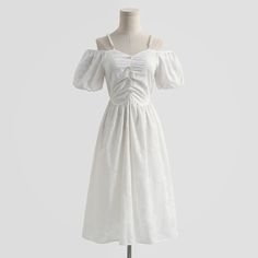 Material: Cotton Size: s, m, l, XL Color: green, apricot, white, blue Cotton Linen Dresses, Linen Dress, Cotton Linen, Apricot, Cosplay Costumes, White Blue, Cold Shoulder Dress, Off Shoulder, White Dress