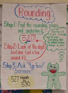 a sign that says rounding step find the rounding place and then look at the digits around it