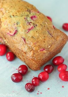 some cranberry bread is laying on the table