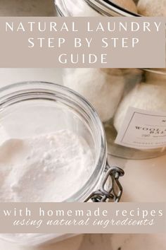 two jars filled with homemade laundry detergents on top of a counter