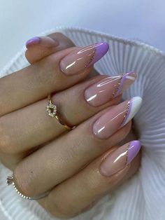 Multicolor  Collar  ABS  Color Nails Embellished   Nail,Hand & Foot Care Unghie Sfumate, Lilac Nails, Fancy Nails Designs, Girly Acrylic Nails, Acrylic Nails Coffin Short, Short Acrylic Nails Designs, Oval Nails, Prom Nails, Fancy Nails