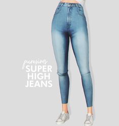 an image of a woman in high waist jeans with the words super high jeans on it