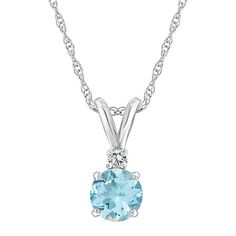 14K White Gold Gem and Diamond Accent 5mm Round Pendant with Chain Elevate any ensemble with this gemstone and diamond-accented design. A lovely addition to every jewelry wardrobe.       Pendant approx. 1/2"L x 1/4"W     Chain approx. 18"L x 1/16"W     Stamped 14K; white gold     Chain: spring-ring clasp   Stone Information       All sizes and weights approximate     Aquamarine: Round; 0.45ct     Amethyst: Round; 0.48ct     Citrine: Round; 0.48ct     Peridot: Round; 0.55ct     Blue Topaz: Round; Classic Blue Diamond Necklace With Accents, White Gold Necklace With Diamond Accents And Blue Topaz, Diamond Solitaire Necklace With Birthstone, Diamond Birthstone Necklace With Round Gemstone, Formal Birthstone Necklace With Diamond Accents, Blue Diamond Round Birthstone Necklace, Blue Round Diamond Birthstone Necklace, Blue Diamond Birthstone Necklace, Elegant Round Birthstone Necklace With Gemstone Accents