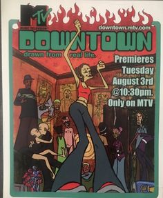 the poster for down town shows an image of a woman dancing with her arms in the air