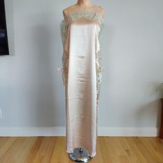 Nwt Vintage Silk And Lace Slip Dress Peach/Light Pink Silk Body Side Ties And Slits On Both Sides White And Aqua Lace Trim 90s Satin Maxi Lingerie Dress Wear As A Slip, Lingerie, Or Nightgown Wears Loose, Great For Hot Weather Long Straps; Can Be Tied To Shorten Or Worn Criss-Cross Sizes: S, M, L (See Measurements Below) Offers Welcome! "Like" For Private Discounts More Silk Lingerie, Panty Sets, And Pajama Options Available In My Closet! Condition: New With Tags (Nwt). Vintage Items May Show Si Maxi Dress Satin, Floral Lingerie, Silk Chemise, Dress Peach, Silk And Lace, Silk Nightgown, Satin Lingerie, Silk Lingerie, Pink Lingerie