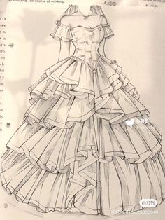 a drawing of a dress with ruffled layers