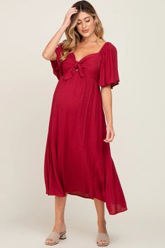 Mauve Front Tie Ruffle Sleeve Maternity Midi Dress– PinkBlush Maternity Dress Pattern, Casual Maternity Dress, Double Layer Dress, Maternity Midi Dress, Trendy Maternity, Pink Blush Maternity, Lined Skirt, Layer Dress, Sleeve Midi Dress