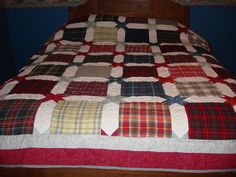 This listing is for a Handmade Memory Quilt made from your loved one's clothing. The one in picture is sold but is made from flannel shirts and mens dress shirts. I added some coordinates and made the small 8 point stars and put in sashing.  The outside borders are coordinated with main colors in shirts to help blend it all together. These can be made from lap sized up to queen sized, please specify when ordering what size you desire. Once I receive your order will message you the address to send your clothing items to.  I use warm & natural cotton batting and quilt shop quality cotton fabrics that will last for many years as they are not thin.  The quilt will be long arm quilted in a meandering and loops design.  I also stitch in the ditch around the stars, my quilting is free motion, no Primitive Bowl Fillers, Memory Blankets, Stitch In The Ditch, Memory Blanket, Mens Dress Shirts, The Quilt Show, Memory Pillows, Quilted Christmas Ornaments, Flannel Shirts