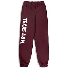 These super soft and comfy sweat pants are made perfectly for those days when you watch an Aggie game from the comfort of your home! These pants feature the words "Texas A&M" written going down the side of the right leg. Brand: Hype & Vice 100% Cotton Hand Wash Cold/Tumble Dry Low Black Tiered Skirt, Comfy Sweats, Dark Maroon, Tiered Ruffle Skirt, Texas A&m, Those Days, Sweat Pants, Maroon Color, Printed Pants