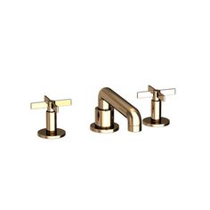 two faucets with gold handles on white background