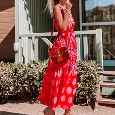 Red V Shape Backless Summer Round Neck Dress Red Beach Sundress For Spring, Red Sundress For Beach And Spring, Spring Red Sundress For Beach, Chic Red Sundress For Spring, Red Summer Dress For A Day Out, Red Summer Dresses For A Day Out, Red Summer Dress For Day Out, Chic Red Midi Dress For Summer, Chic Red Sundress For Brunch