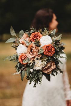 Terracotta and Taupe, Orange, Sage Green, Taupe, Terracotta and Ivory Bouquet, Boho Bouquet, Fall Bouquet - Etsy Ivory Bouquet, Orange Bouquets, Bridal Bouquet Fall, Boho Bouquet, Fall Wedding Bouquets, Fall Wedding Flowers, Wedding Theme Colors, Orange Wedding, Fall Wedding Colors