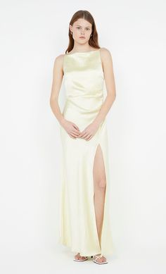 The Dreamer Maxi bridesmaid Dress in Ice Yellow by Bec + Bridge High Neck Maxi Dress, Silhouette Dress, Ice Dresses, Bec Bridge, Wedding Bridal Party, Bridal Party Dresses, Prom Dress Shopping, Feminine Silhouette, Brides And Bridesmaids