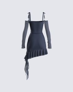 Sleek, and classy - this navy mesh mini dress is perfect for special occasions, to girl's nights out 🖤 Made from stretch mesh, with an asymmetrical ruffle hem, off-shoulder sleeves, tie shoulder straps, and a fully lined body for added comfort and coverage 😙 Sky Collection, Mesh Mini Dress, Cargo Pant, Girls Night Out, Hottest Trends, Ruffle Hem, Shoulder Sleeve, Girls Night, Shoulder Straps