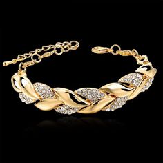 Cubic Zirconia Gold Gold Leaf Bracelet | Uniqistic.com Wedding Jewelry Simple, Luxury Wedding Jewelry, Luxury Bracelet, Leaf Bracelet, Turkish Jewelry, Gold Bracelet For Women, Hand Chain, Gold Plated Bracelets, Hand Jewelry