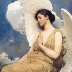 a painting of an angel sitting on the ground