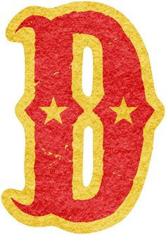 the letter b is made up of red and yellow paper with gold stars on it