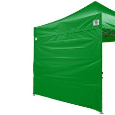 a green tent with the door open to show it's sidewall and canopy