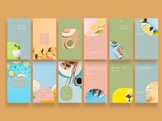 a series of brochures designed to look like food and drink menus with lemon slices