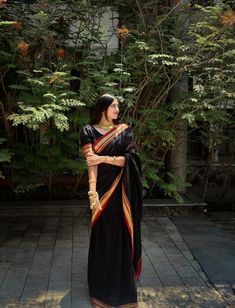 South Indian Black Saree, Black Saree For Women, Black Saree Traditional, Black Saari Aesthetic, Dark Saree Aesthetic, Black Sari Look, Black Saree Look Traditional, Dark Colour Saree