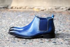 Stunning Blue Navy Burnished Calfskin slip-on Boot from the Carrucci collection features a Double Gore for a perfect fit and a clean welt! Cordovan Shoes, Slip On Boots, Shoe Tree, Shoe Size Conversion, Cool Boots, Mens Accessories Fashion, Men's Boots, Suede Shoes, Shoe Game