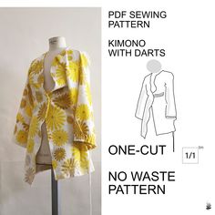 MORE INFO PINTEREST SHORT VIDEO OF PROCESS: https://www.pinterest.at/pin/843017624025450710/ Personal Use only!!  Sewing pattern for a M-L Sized One-Cut Pattern by oneofone™, We provide a step by step guide to the sewing pattern. This is the easiest cutting pattern for a slim-waste jacket we have yet seen. Pdf file to print out all parts instant downlad. Super easy. Read instructions in the manual provided. One Size (M-L) pls text me for a service to your measurements. More easy sewing patterns available.  Our website: https://www.shop.oneofone.page/  For upcycled cult fashion! Follow us on Instagram/Pinterest for more free sewing patterns and upcycling inspiration: https://www.pinterest.at/jankoessl/ https://www.instagram.com/oneofone_concept/ Guaranteed Provider of certified cutting patt Zero Waste Pattern, Kimono Blazer, Pattern Step By Step, Origami Dress, Kimono Pattern, Pattern Steps, Recycled Fashion, Free Sewing Patterns, Easy Sewing Patterns