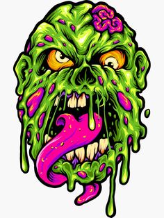 an image of a zombie face with green and pink paint