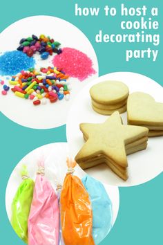 how to host a cookie decorating party with cookies, candy and star shaped cookies