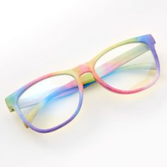 Claire's Club Solar Blue Light Reducing Retro Clear Lens Frames - Rainbow, Rainbow Glasses Frames, Kidcore Aesthetic Fashion, Kawaii Glasses, Aesthetic Supplies, Chicken Joe, Rainbow Stuff, Oc Things, Soft Kidcore, Rainbow Sunglasses