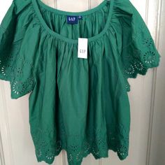 Gap Eyelet Embroidered Blouse, Sz Medium, Green. Embroidered Blouse, Gap, Top Blouse, Blouses, Womens Tops, Green, Women Shopping, Color