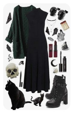 All Black Witch Outfit, Witch Outfit Modern Aesthetic, Witch Fashion Modern, Witchy Aesthetic Clothing, Witches Of East End Outfits, Winter Witch Aesthetic Fashion, Green Witch Outfit Modern, Witch Vibes Aesthetic Outfit, Halloween Work Outfit Ideas