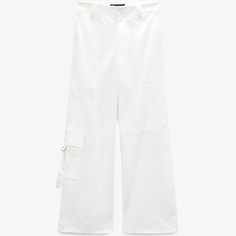 New Without Tags, Purchased For 75$ At Zara Chic White Bottoms With Cargo Pockets, Spring Wide-leg Parachute Pants With Patch Pockets, Spring Utility Wide-leg Pants, White Parachute Pants For Workwear With Pockets, White Trousers With Patch Pockets, White Straight Parachute Pants For Work, White Wide Leg Bottoms With Patch Pockets, White Wide-leg Bottoms With Patch Pockets, White Parachute Pants With Side Pockets For Work