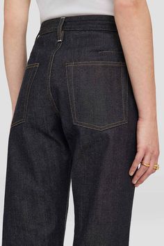 Denim Trousers | TROUSERS | Women | Jil Sander Online store Rigid Denim Cropped Jeans With Tapered Leg, Tapered Leg Cropped Jeans In Rigid Denim, Tapered Leg Rigid Denim Cropped Jeans, Rigid Denim Flare Jeans With Five Pockets For Work, Classic Cropped Leg Jeans With Belt Loops, Classic Rigid Denim Workwear Bottoms, Classic Rigid Denim Pants With Belt Loops, Straight Fit Rigid Denim Jeans With Belt Loops, Classic Rigid Denim Pants With Five Pockets