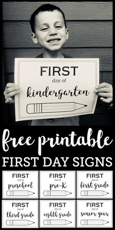 a boy holding up a sign that says first day of school