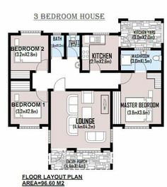 three bedroom house plan with floor plans and measurements