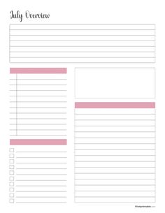 a pink and white printable daily planner with lines on the side, in front of it