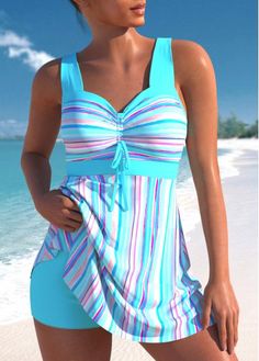 Color:Cyan;Size:S;Size:M;Size:XXL;Bra Style:Padded;Support:Wire Free;Pad Style:Removable;Strap Style:Adjustable;Package Contents:1 X Swimdress , 1 X Shorts;Occasion:Sport; Modest Tankini, Swim Dresses, Suit Shorts, Plus Size Tankini, Middle Age Fashion, Bra Style, Graffiti Prints, Vintage Texture, Tankini Set