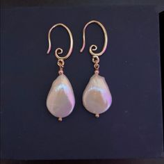 Natural Freshwater Baroque Pearls 18 X 12 Mm Women’s Earrings Gold Plated Hooks. Handmade Teardrop Baroque Pearl Earrings, Handmade Baroque Pearl Teardrop Earrings, Formal Handmade Earrings With Baroque Pearl, Handmade Baroque Pearl Earrings For Formal Occasions, Handmade Elegant Baroque Earrings, Elegant Handmade Baroque Earrings, Formal Handmade Baroque Pearl Earrings, Baroque Pearl Teardrop Earrings For Party, Elegant Handmade Teardrop Pearl Earrings