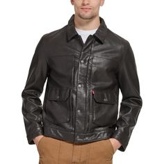 in stock Utility Leather Outerwear With Pockets, Casual Leather Utility Jacket With Pockets, Levi's Leather Jacket For Winter, Fall Leather Outerwear With Multiple Pockets, Leather Outerwear With Flap Pockets For Outdoor, Leather Sport Coat With Pockets For Fall, Outdoor Leather Outerwear With Flap Pockets, Levi's Leather Jacket With Pockets For Winter, Levi's Classic Winter Leather Jacket