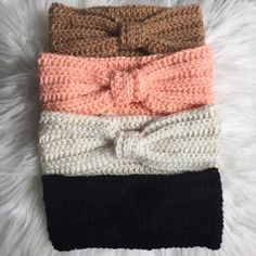 Crochet Headbands & Ear Warmers With A Knot In Front. 4.5 Inches Wide. When Laid Flat, 7 Inches Across The Front. Just In Time For Fall Cozy Weather!!! Warm Itch-Free Acrylic Wool Boho Chic Crochet Detail Fits Average Teen Or Adult Head Of 20-23 Inches In Circumference New Without Tags Non-Smoking Home Handmade Colors Available: Peach-1 Brown-0 Black-1 Cream-1 Coffee-1 Charcoal-0 Burgundy-0 Crochet Ear Warmers, Cozy Weather, Crochet Headbands, Accessories Crochet, Chic Crochet, Crochet Ear Warmer, Home Handmade, Crochet Headband, Crochet Details