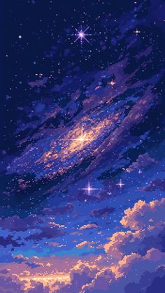 the sky is filled with stars and clouds