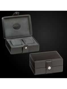 Leather covered watch storage box for Two time piece lined inside with a special micro-fiber lining to prevent oxidation and can be closed using a specially designed closure. Elegant, useful, leather covered watch storage for box for a single watch, lined inside with a special micro-fiber lining to prevent oxidation and can be closed using a specially designed closure; ideal for travelling or for storing. Watch Storage Box for two watches. Art. Code: UN/215. Available in two colours, black and t Luxury Business Watch Accessories With Rectangular Case, Luxury Watch Accessories With Rectangular Case, Luxury Round Case For Formal Occasions, Luxury Rectangular Case For Gifts, Luxury Rectangular Cases For Gifts, Luxury Gift Cases, Luxury Rectangular Gift Cases, Luxury Rectangular Storage Case, Formal Leather Round Case