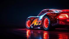 an animated car with neon lights on it's side